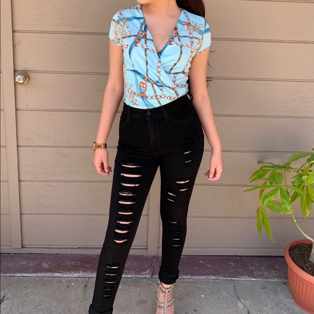 Blue Top Body Suit